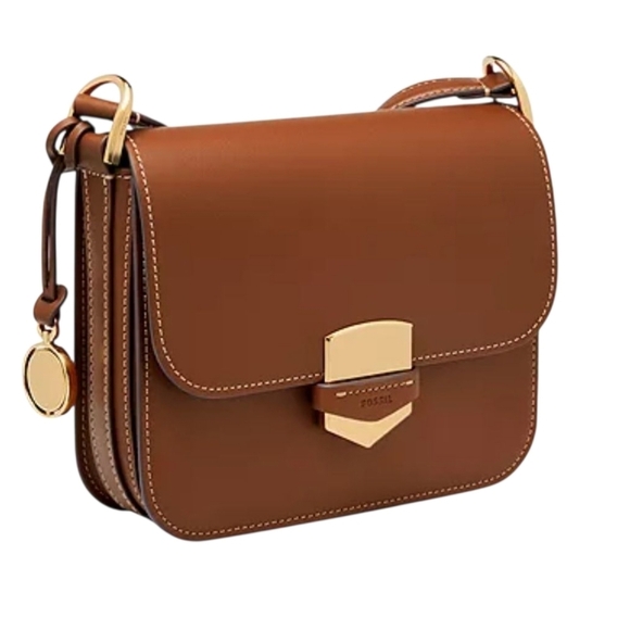 Fossil Lennox Leather Flap Crossbody Bag Brown NWT - Picture 2 of 14